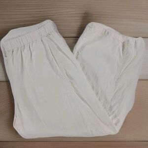 Eileen Fisher White Organic Linen Wide Leg Pants Elastic Waist Women's Large